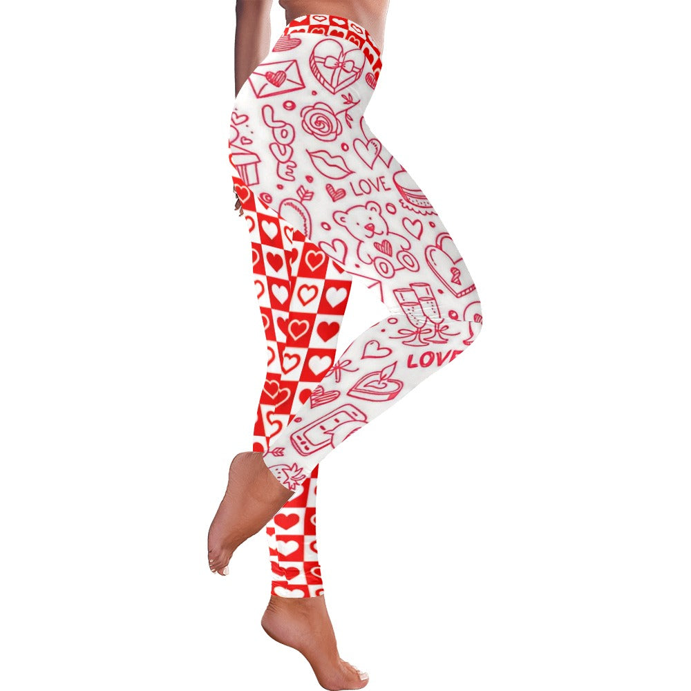 Valentine's Day Checkerboard Doodle Women's Leggings