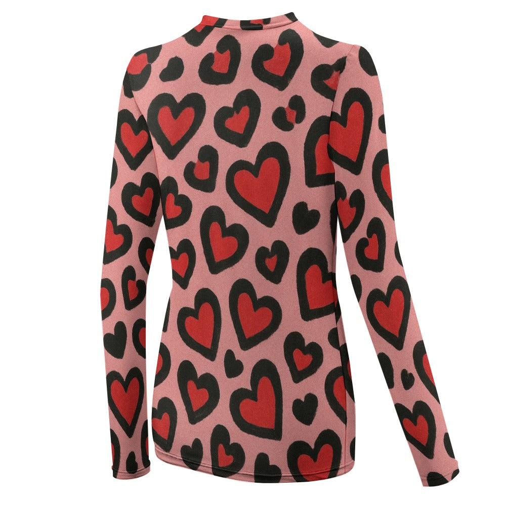 Red Leopard Hearts Valentine's Women's Long Sleeve T-Shirt