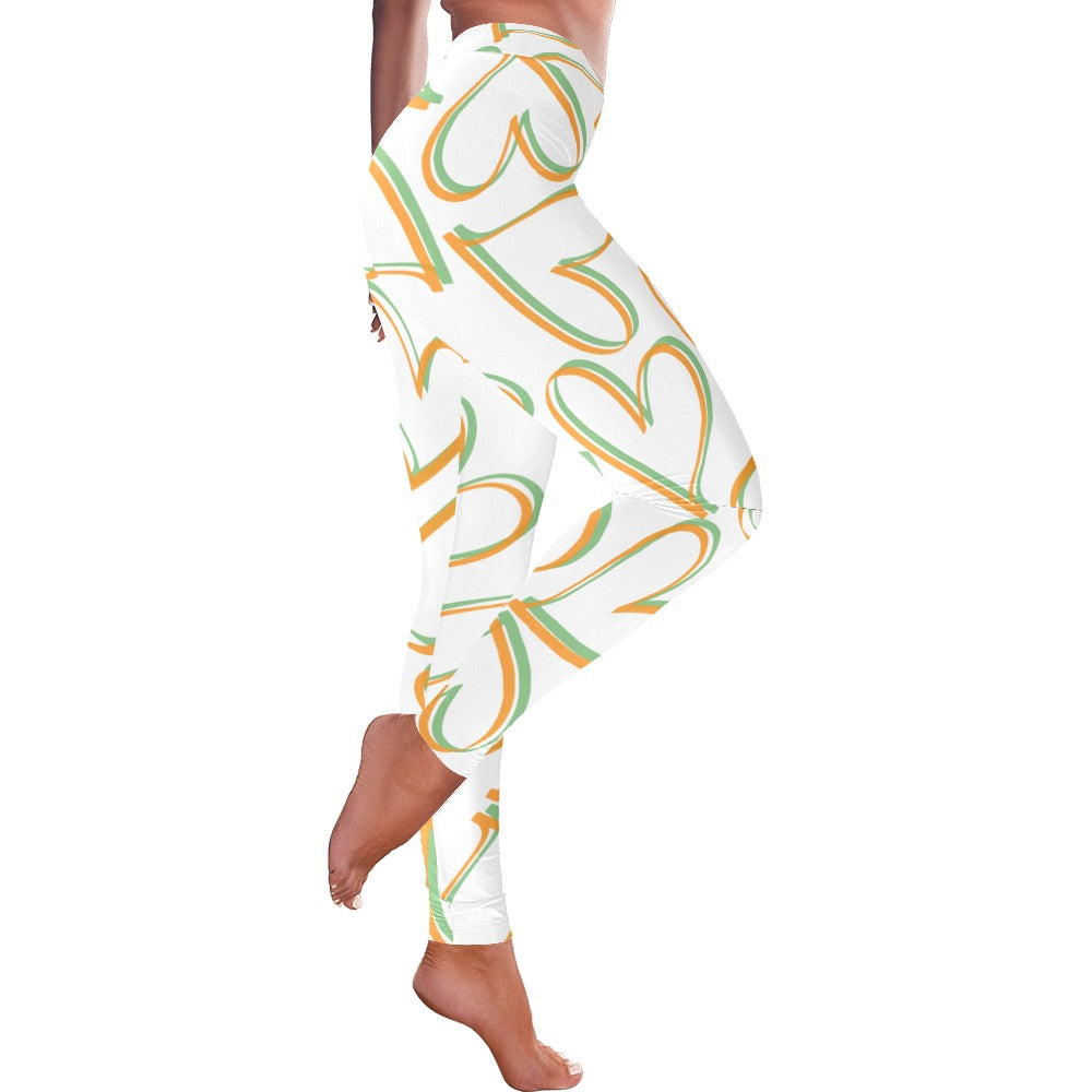 White Calligraphy Hearts Valentine's Day Women's All-Over Low Rise Leggings