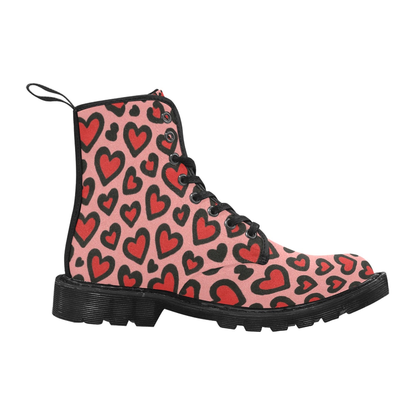 Red and Black Leopard Print Valentine's Day Women's Lace Up Canvas Boots