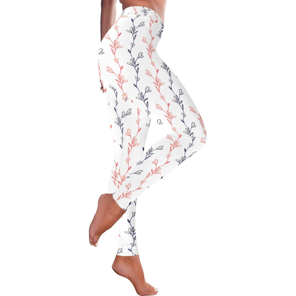 Valentine's Day Heart Flowers Women's Low Rise Leggings