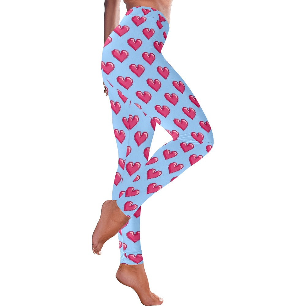 Blue Pixelated Valentine's Day Hearts Women's Leggings