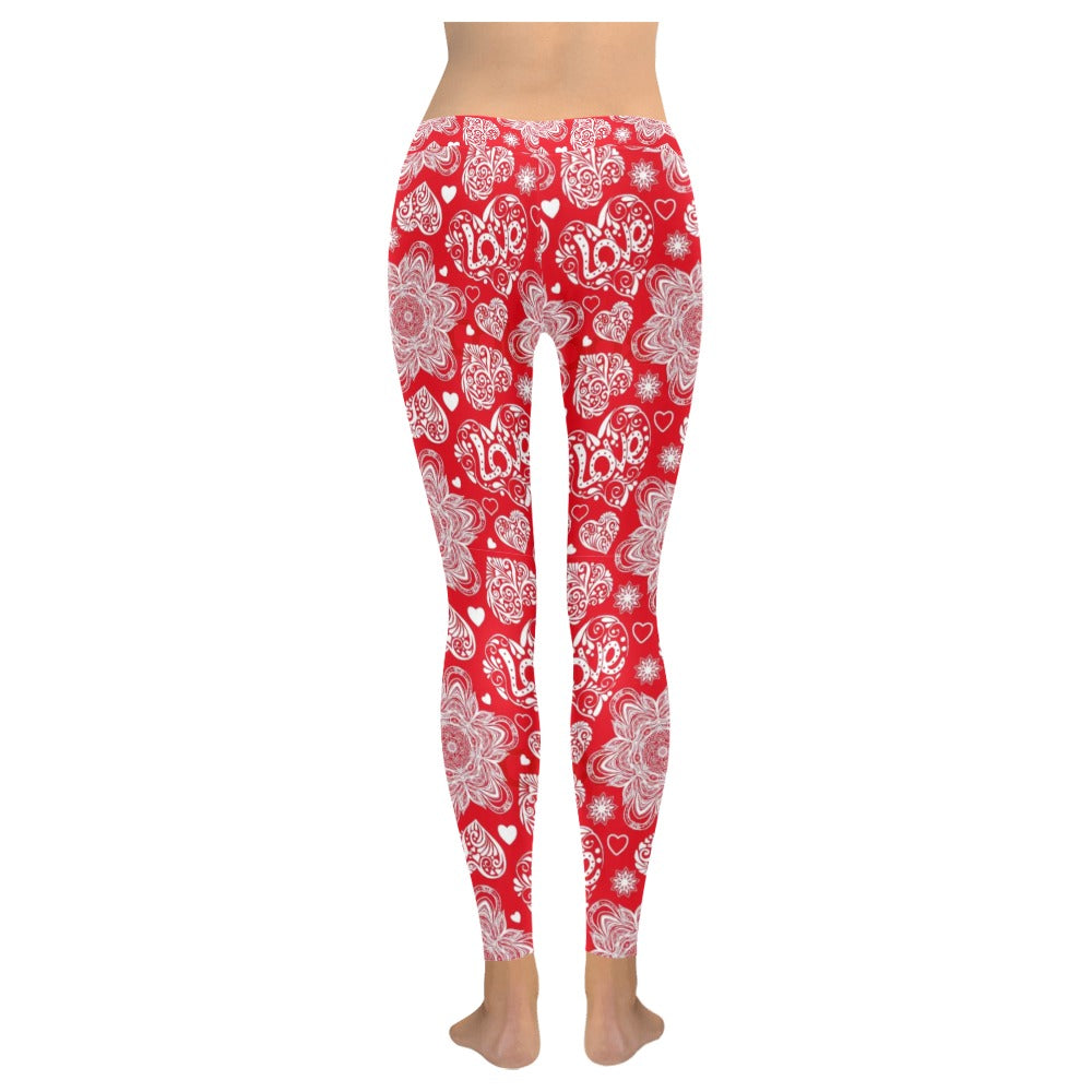 Red Mandala Floral Paisley Print Leggings