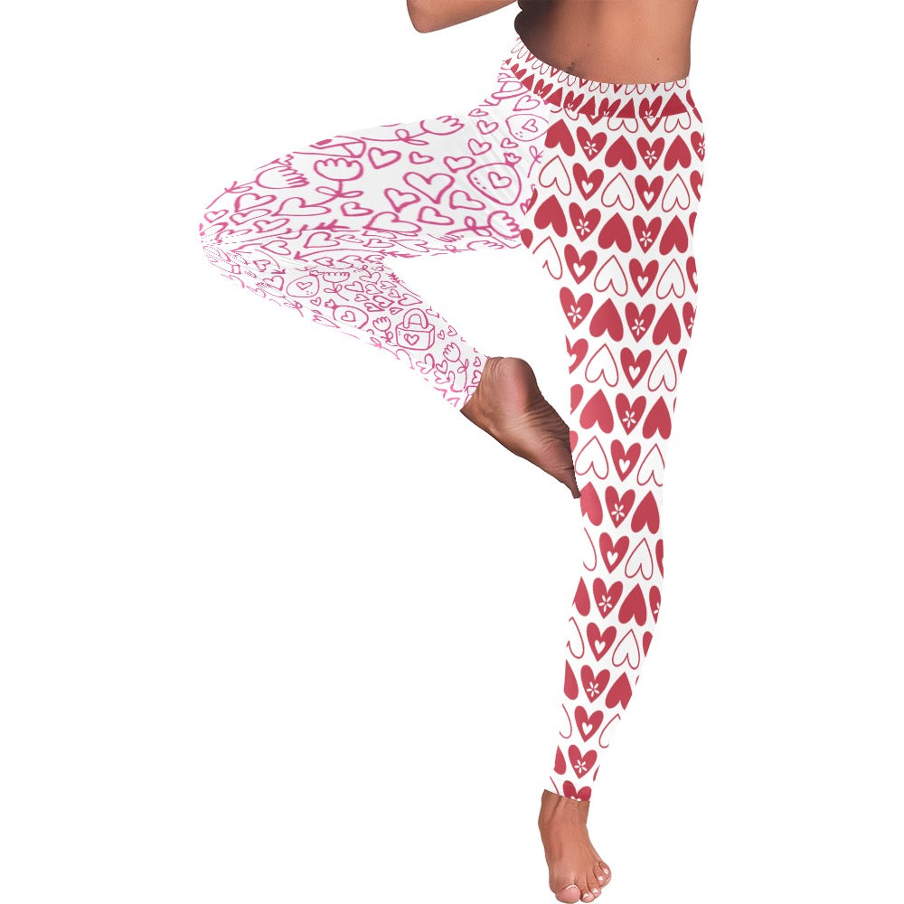 Valentine's Day Doodle Half and Half Women's All-Over Low Rise Leggings