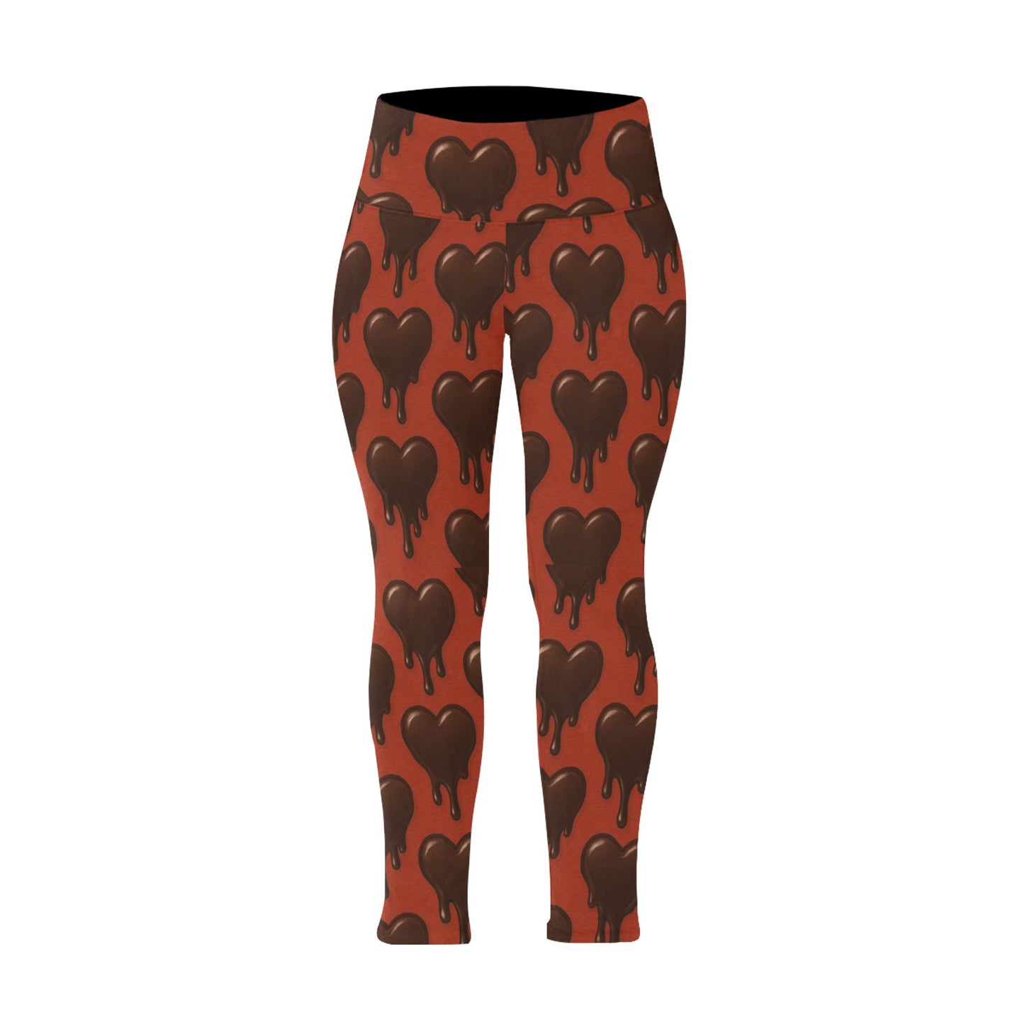 Dripping Chocolate Hearts Women's High Waist Leggings (Plus Size)