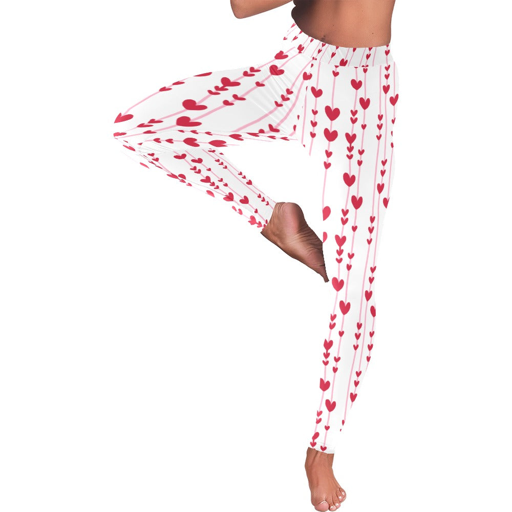 Red Stem Hearts Valentine's Day Women's All-Over Low Rise Leggings