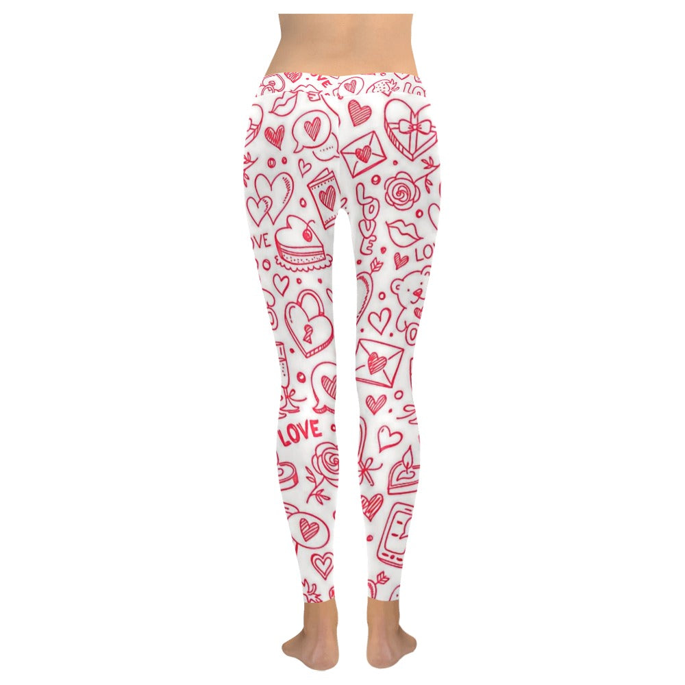 Valentine's Day Doodle Print Women's All-Over Low Rise Leggings