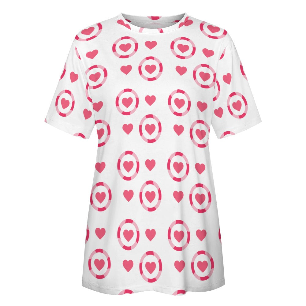 Valentine's Day Hearts in Circles Women's 100% Cotton T-Shirt