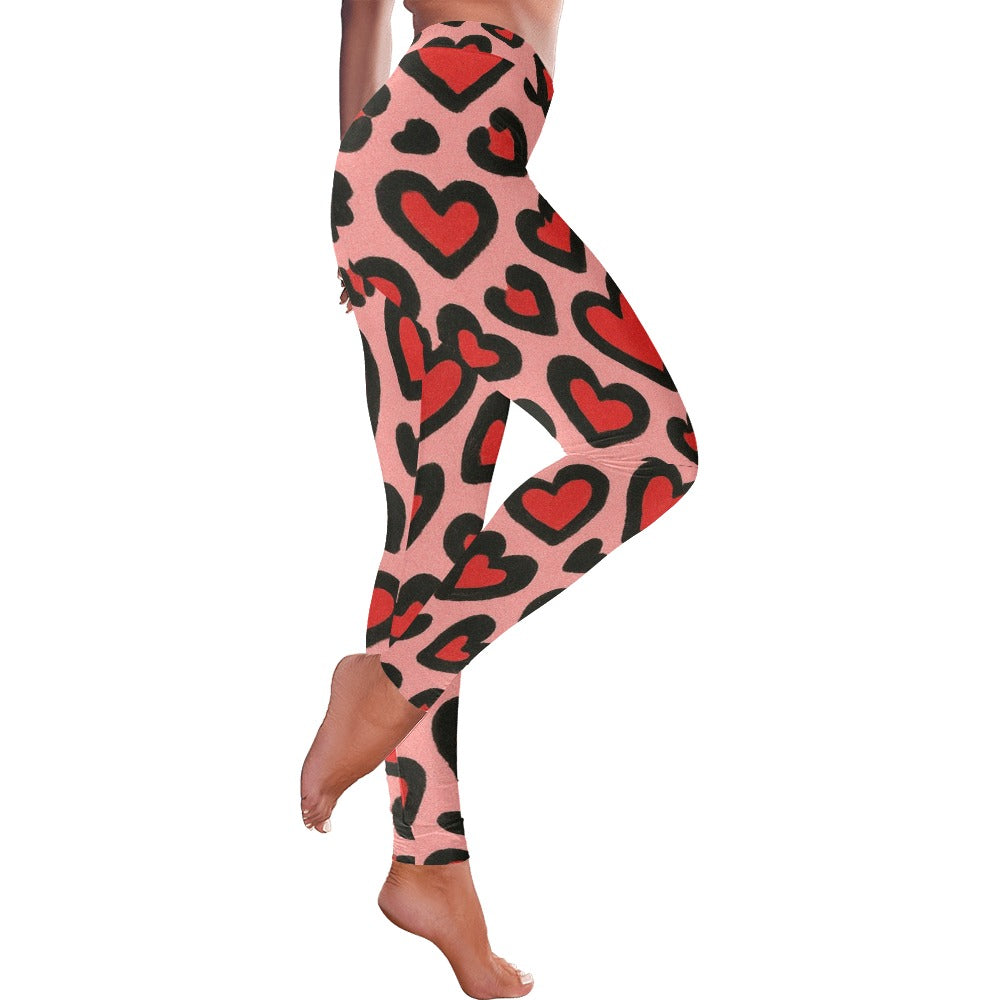 Red Hearts Leopard Print Valentine's Day Leggings