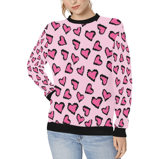 Pink Leopard Print Hearts Valentine's Day Women's Sweatshirt