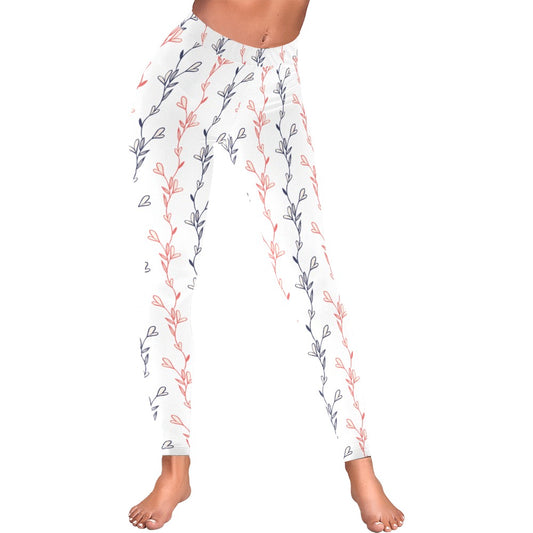 Valentine's Day Heart Flowers Women's Low Rise Leggings