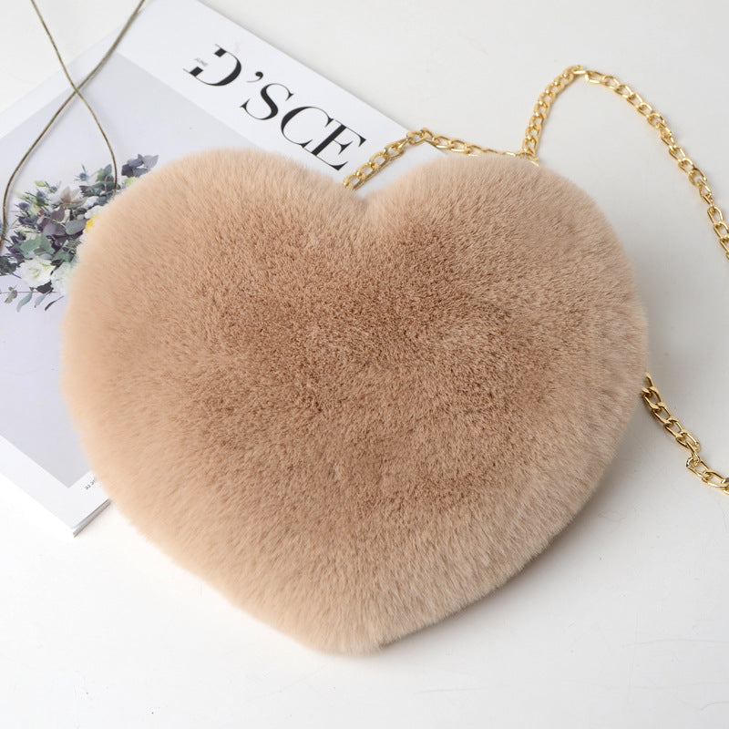 Fashion Love Heart Bag - Peach Plush Messenger Bag