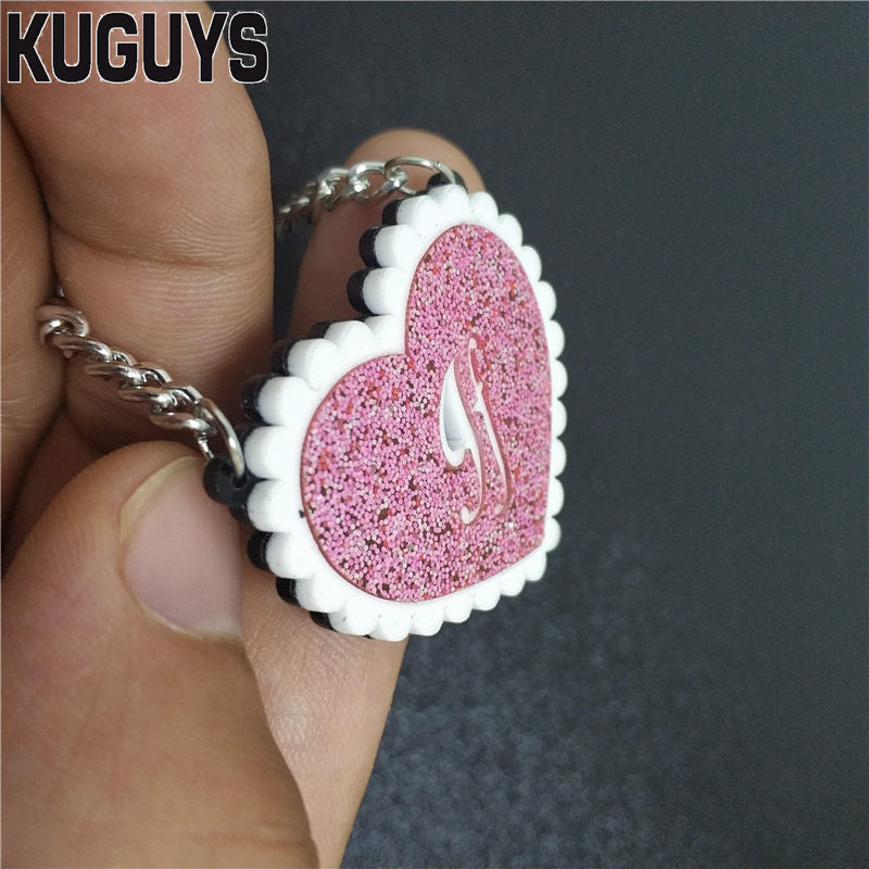 Trendy Pink Glitter Heart Tassel Earrings