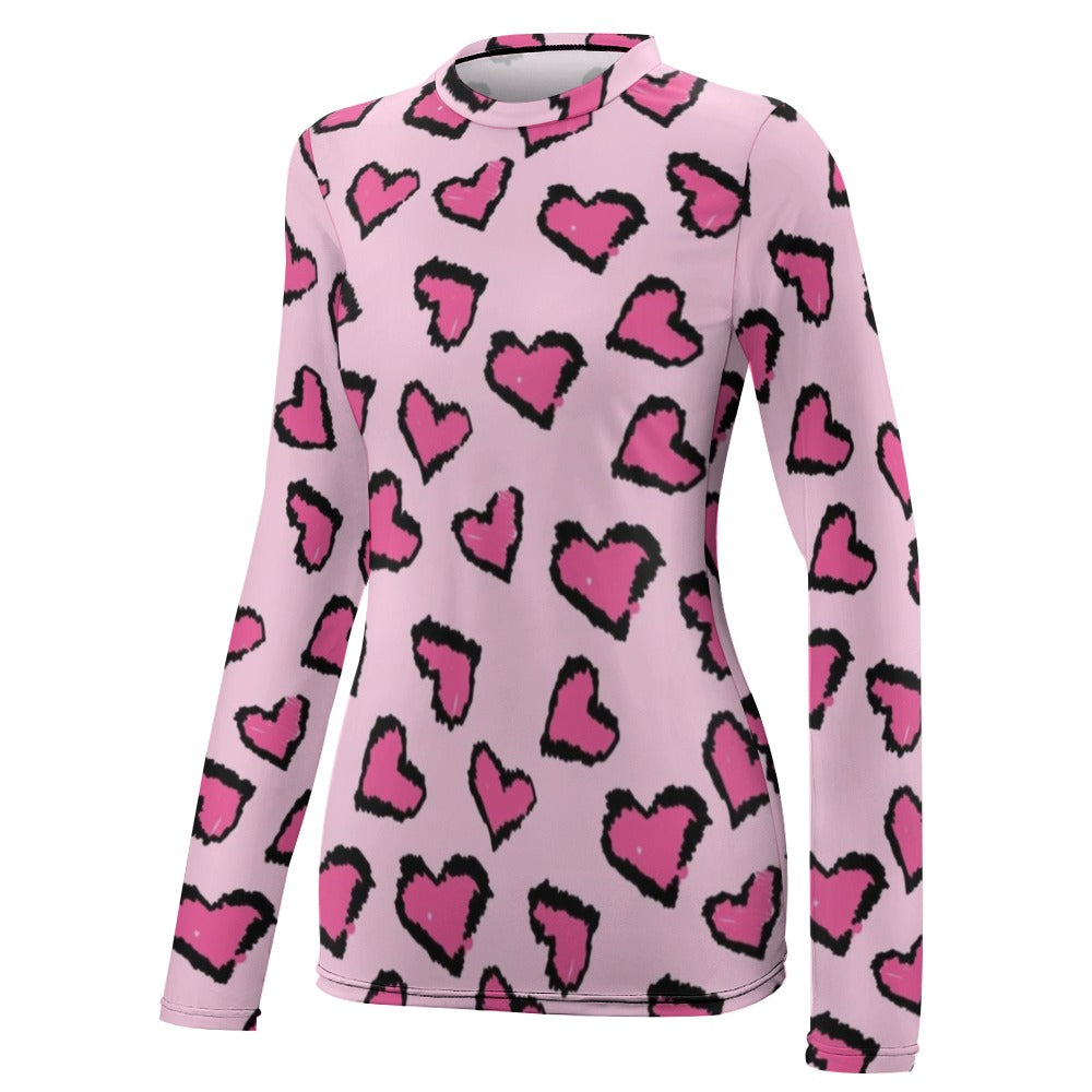 Pink Leopard Heart Pattern Valentine's Day Women's Long Sleeve T-Shirt