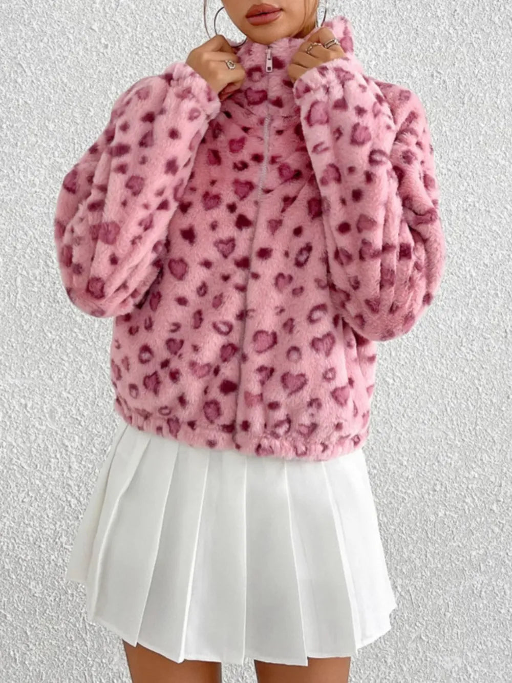 Valentine's Day Love Leopard Print Plush Jacket