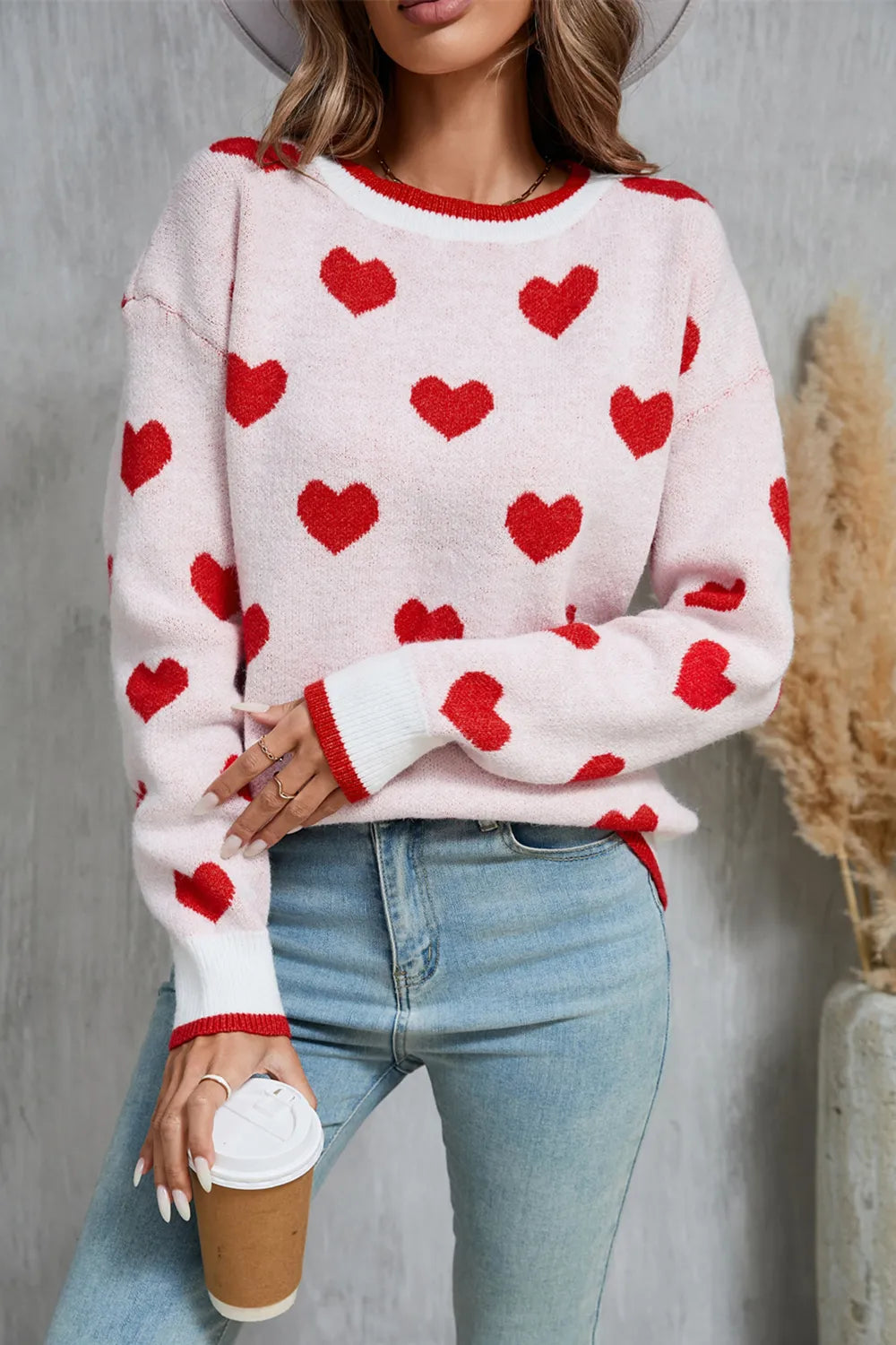 Angel Wings Contrast Trim Heart Sweater