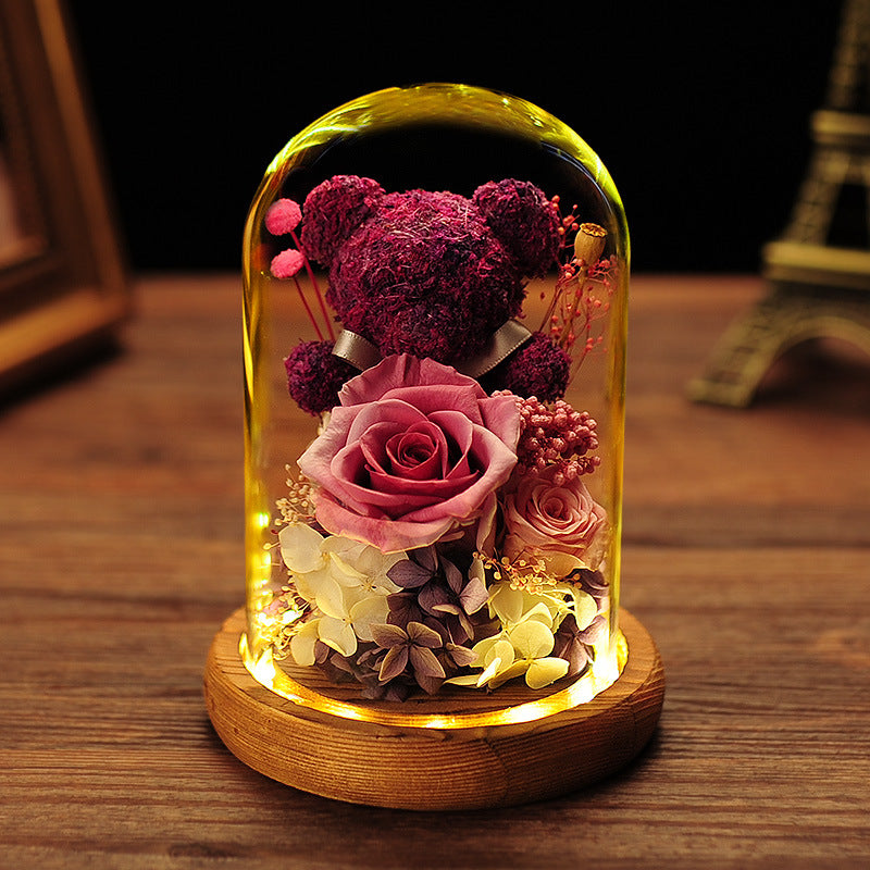 Everlasting Flower Bear with Glass Cover Gift Box