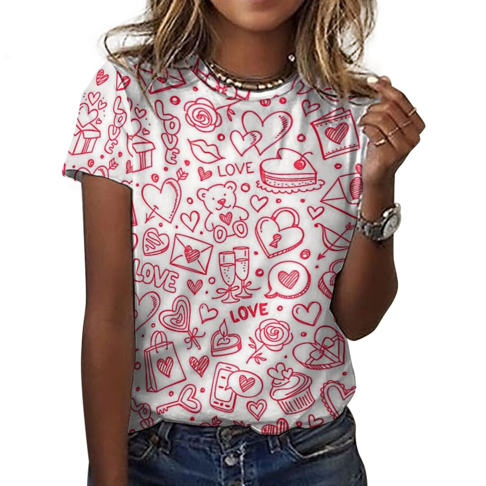 Valentine's Day Doodle Women's 100% Cotton T-Shirt