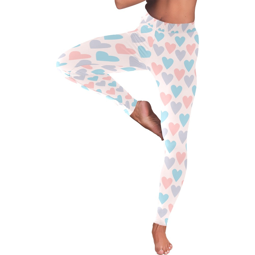 Pastel Hearts Low Rise Leggings for Women
