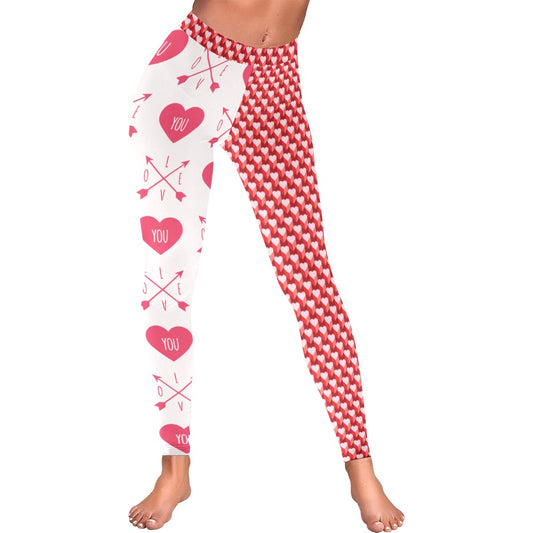 Valentine's Day Half and Half Pattern Women's All-Over Low Rise Leggings