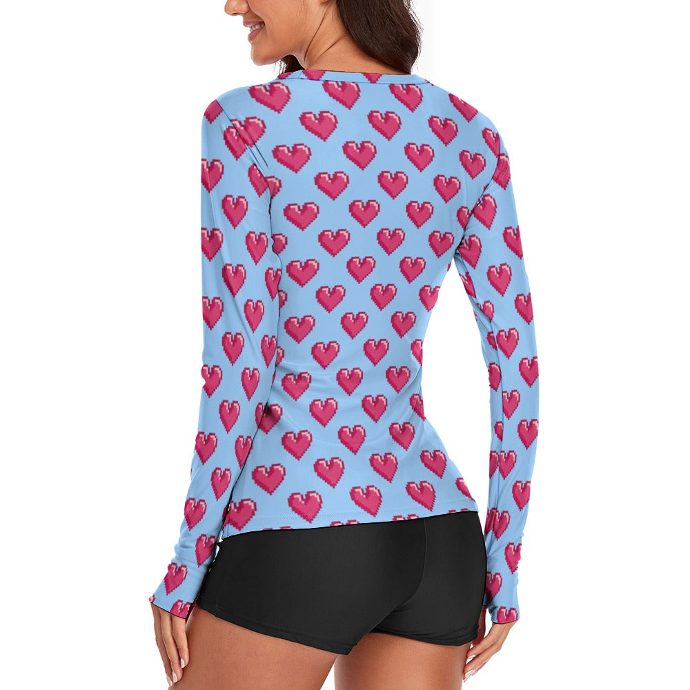 Pixelated Hearts Valentine's Day Women's Long Sleeve T-Shirt