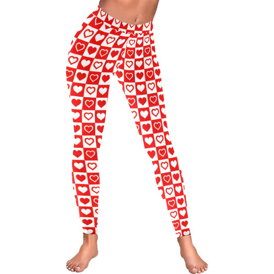 Red and White Checkerboard Valentine's Day Leggings