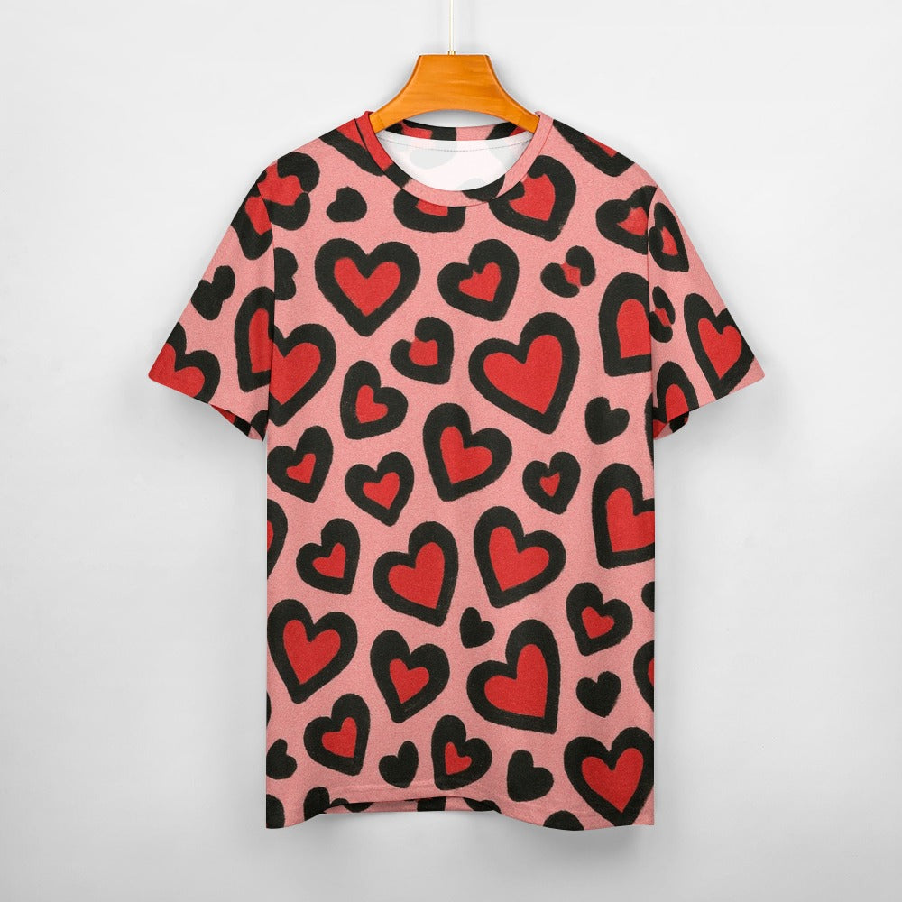 Valentine's Day Red Leopard Women's 100% Cotton T-Shirt