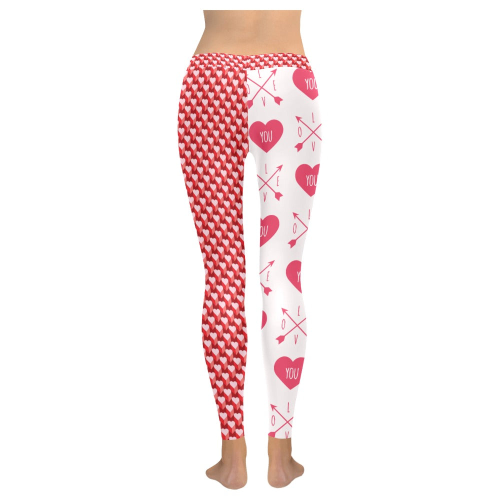 Valentine's Day Half and Half Pattern Women's All-Over Low Rise Leggings