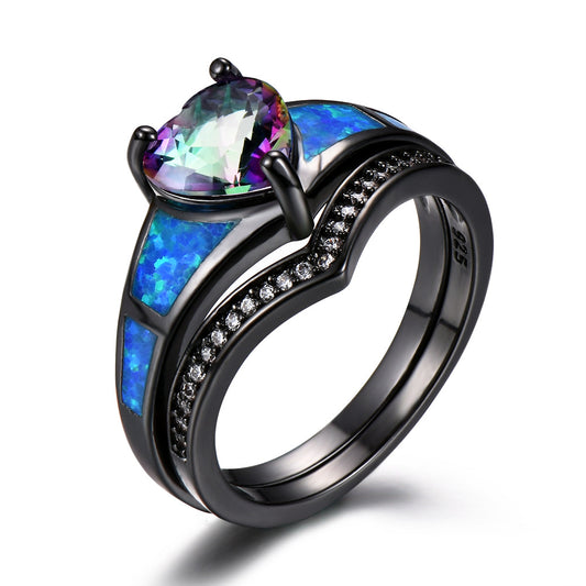 Heart Fire Opal Rings for Women - Vintage Style Engagement Jewelry