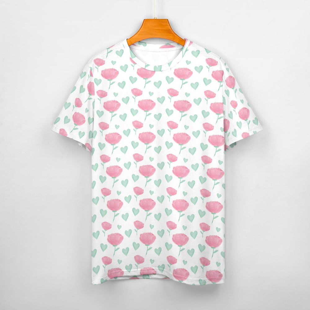 Hearts and Flowers Valentine's Day Women's 100% Cotton T-Shirt