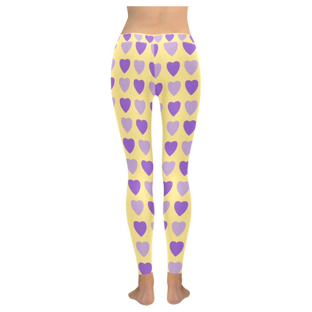 Purple Hearts on Yellow Women's Valentine's Day Leggings
