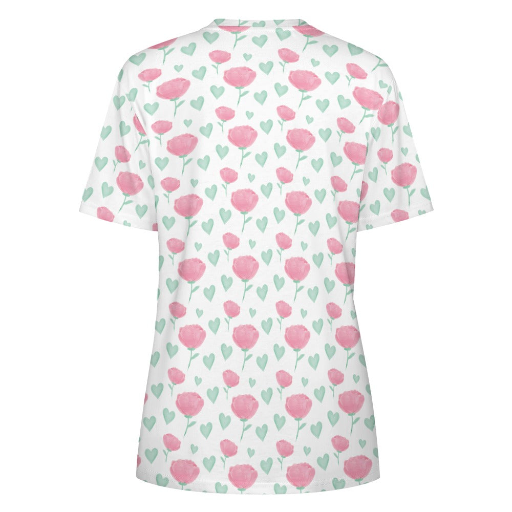 Hearts and Flowers Valentine's Day Women's 100% Cotton T-Shirt