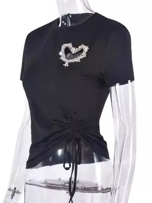 Elegant Love Heart Diamond Decoration T-Shirt