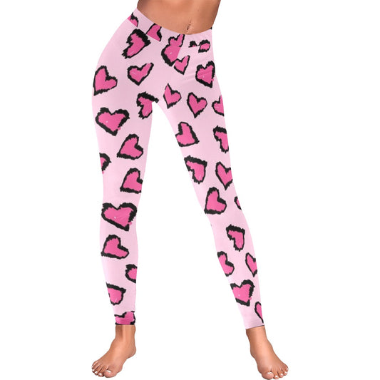 Hot Pink Leopard Print Hearts Low Rise Leggings