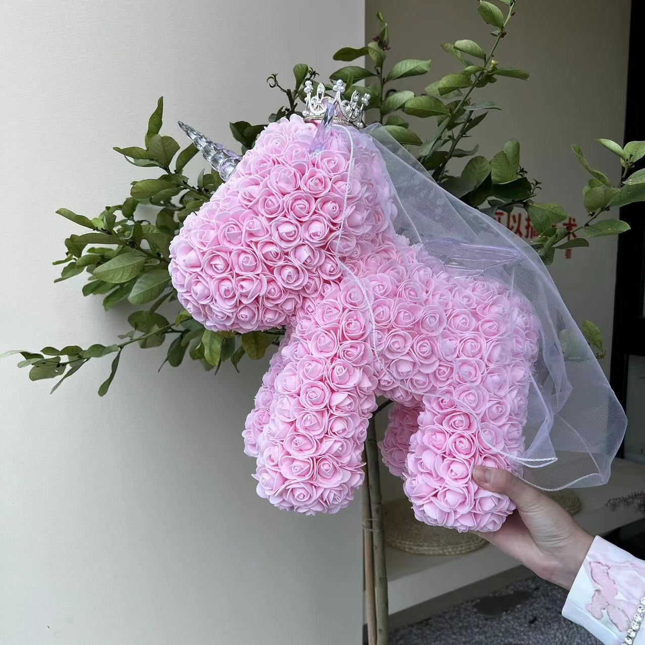 Eternal Flower Unicorn Foam Rose Bear