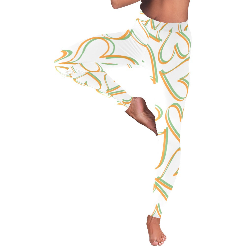 White Calligraphy Hearts Valentine's Day Women's All-Over Low Rise Leggings