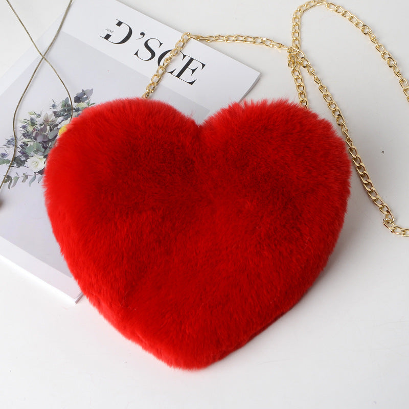 Fashion Love Heart Bag - Peach Plush Messenger Bag