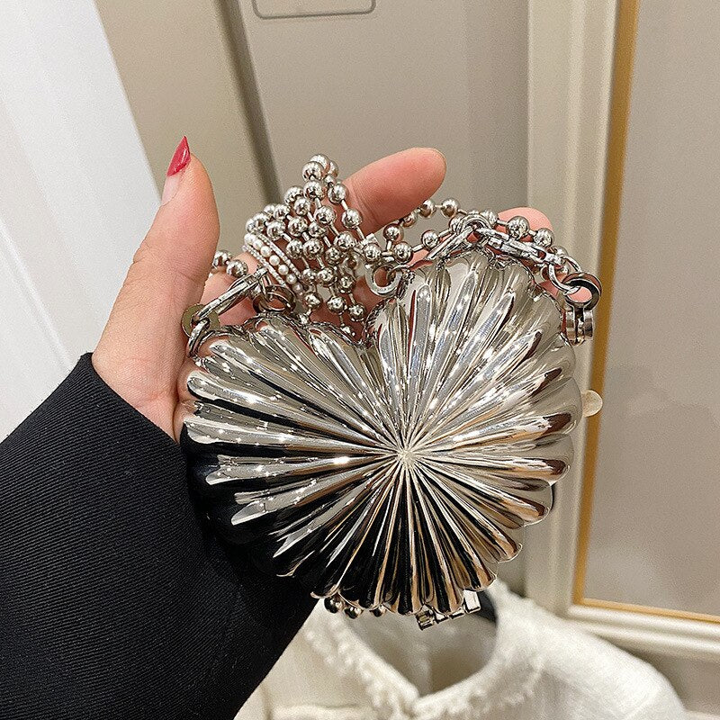 Mini Heart Shell Bag - Fashionable Alloy Design Handbag