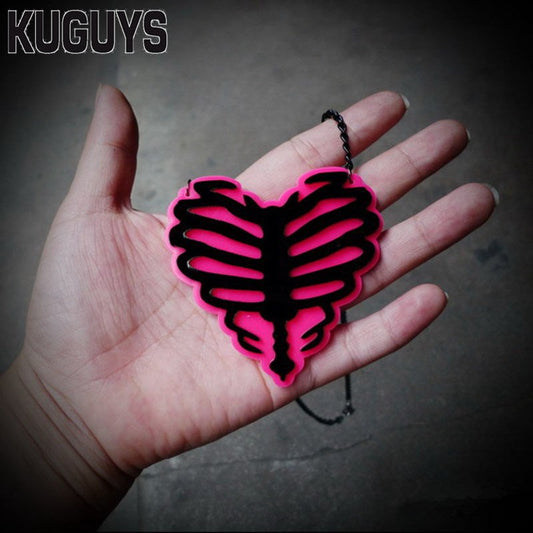 Fashion Acrylic Jewelry Custom Women Heart Skeleton Pink Pendant Necklace Link Chain HipHop Mens Necklaces