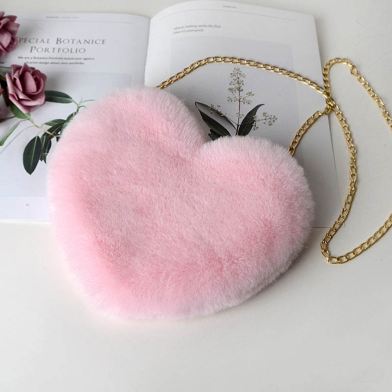 Fashion Love Heart Bag - Peach Plush Messenger Bag