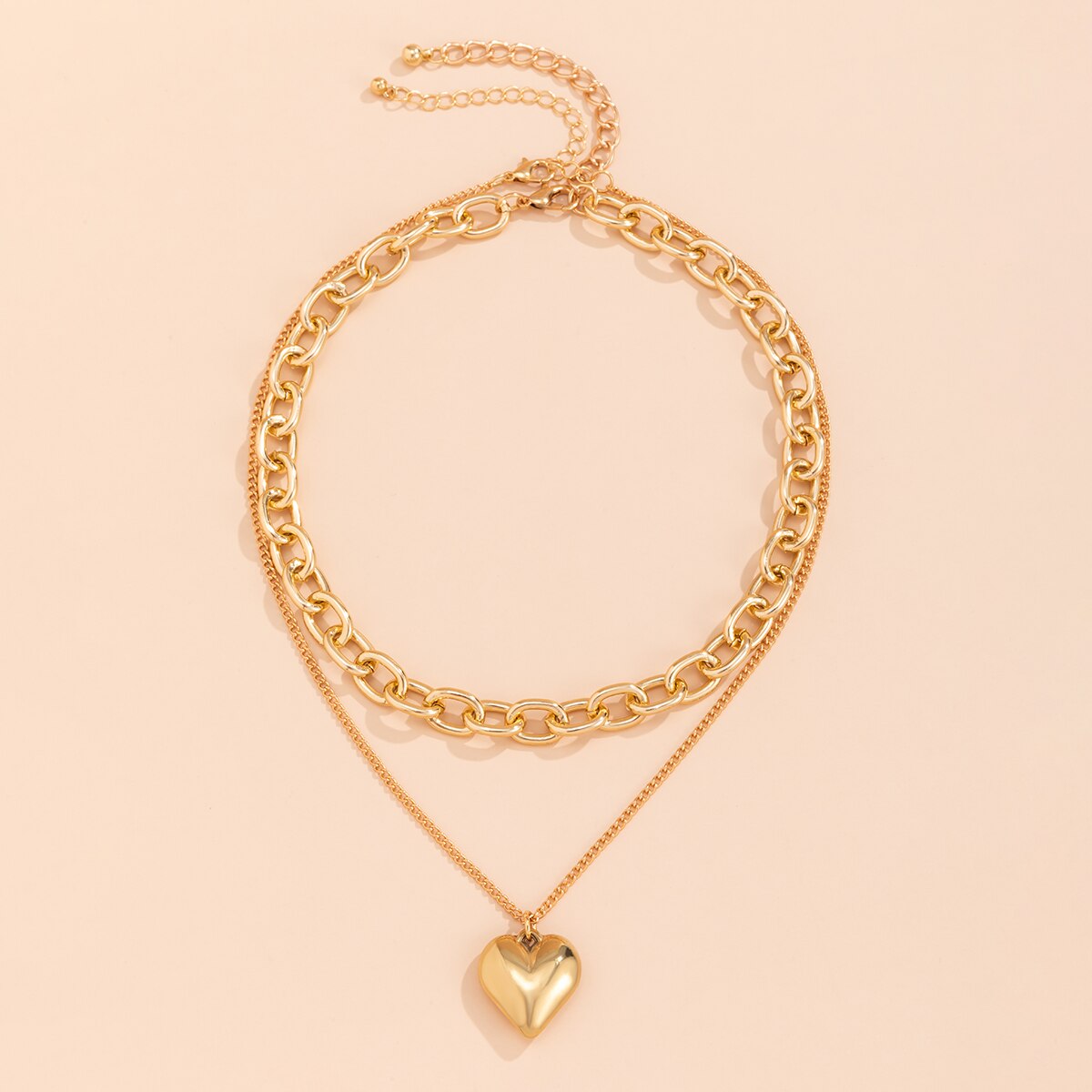 Punk Style Hip Hop Aluminum Chain Necklace with Peach Heart Pendant
