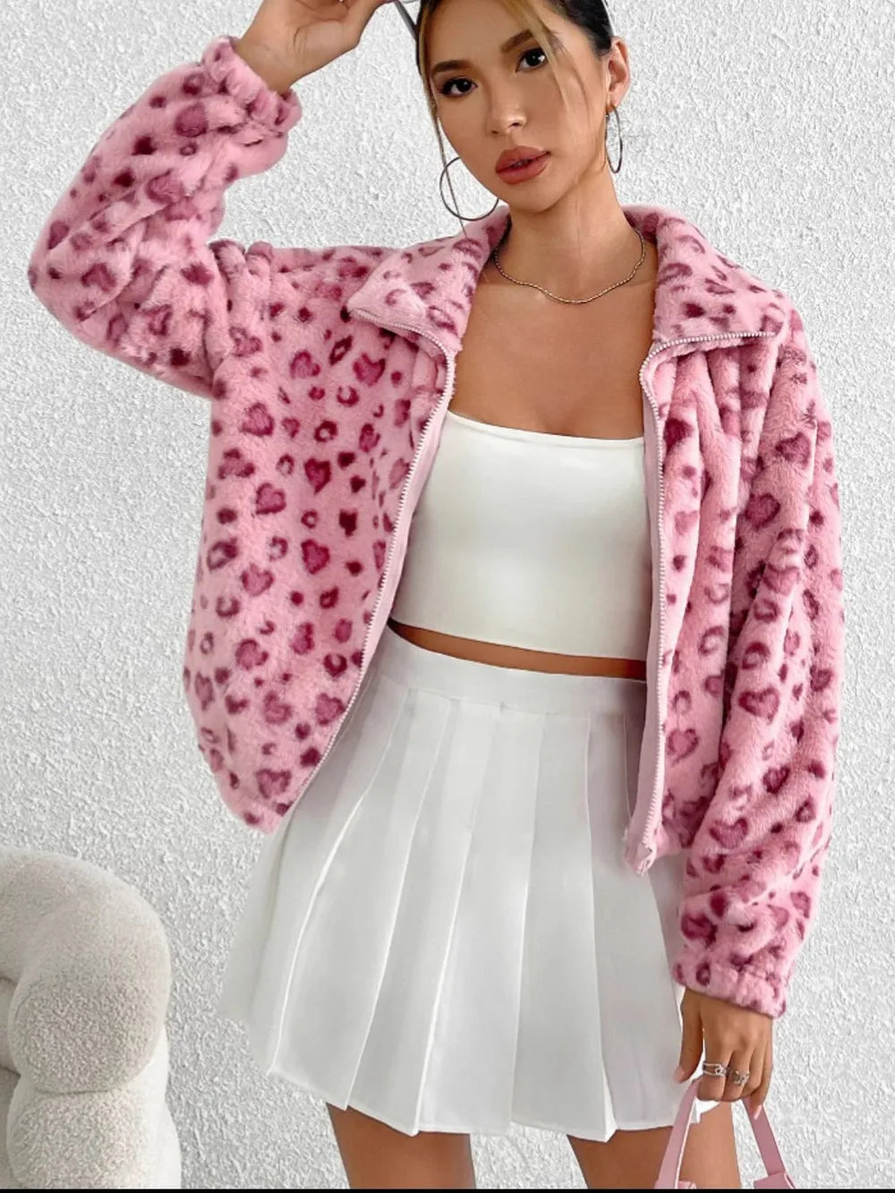 Valentine's Day Love Leopard Print Plush Jacket