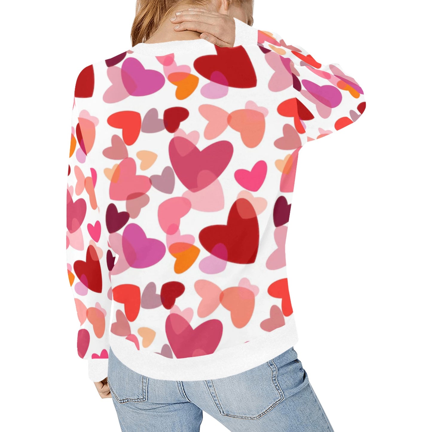 Mosaic Hearts Valentine's Day Women's Rib Cuff Crew Neck Sweatshirt