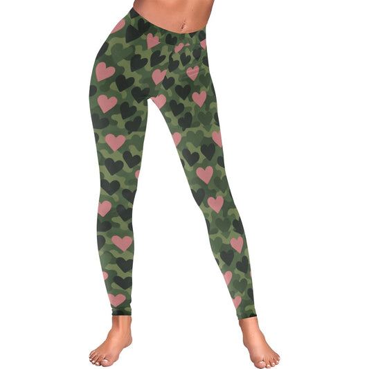 Valentine's Day Camo Pattern Green Women's All-Over Low Rise Leggings