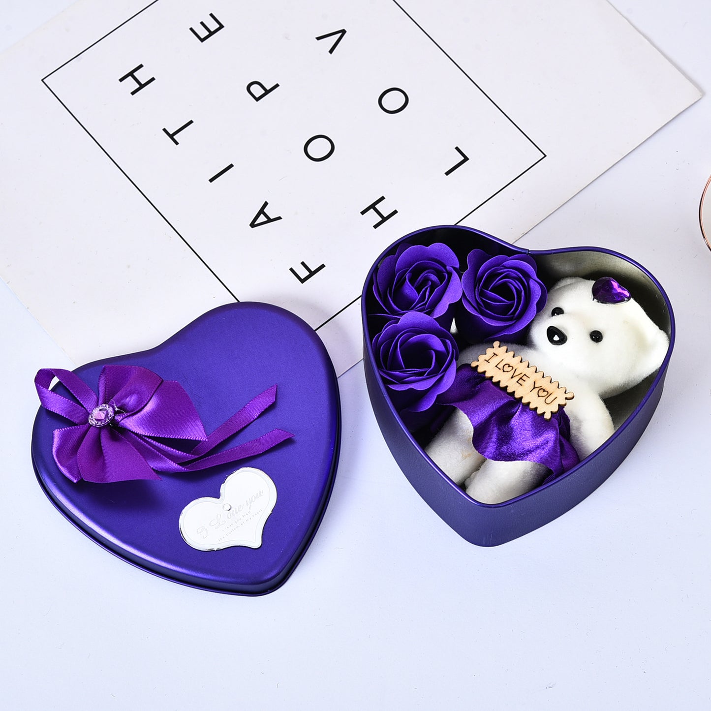 Valentine's Day Soap Flower Gift Box with Bears