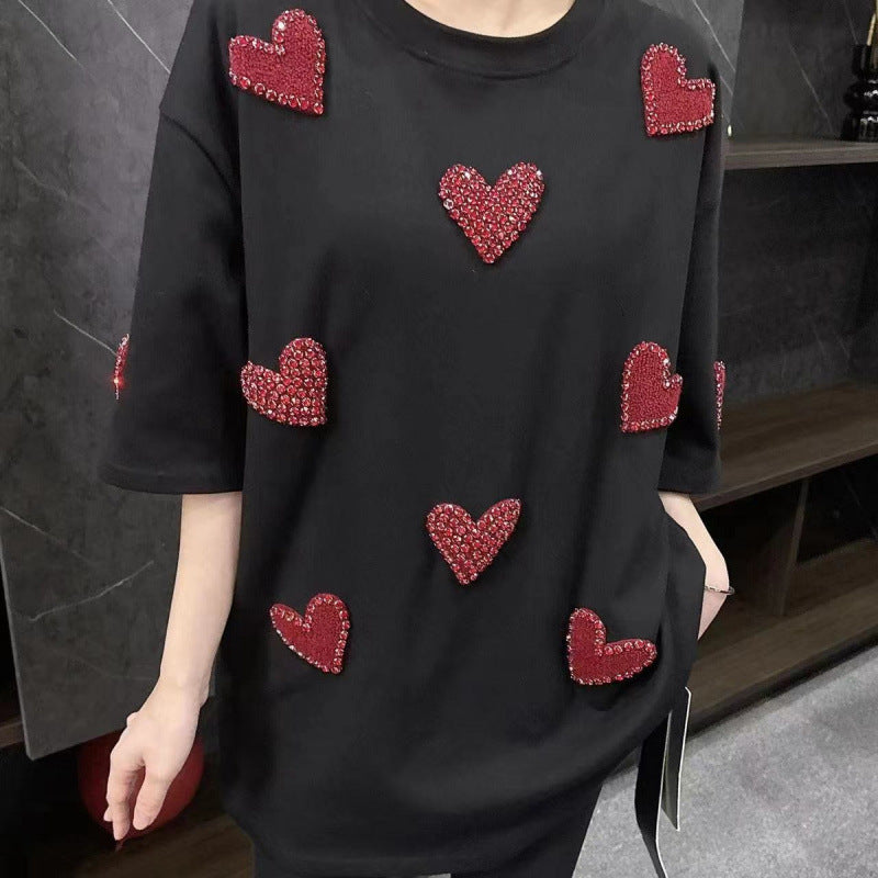 Heart Velvet T-Shirt for Women