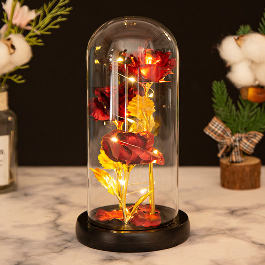 Three Glass Cover Gold Foil Roses Ornament