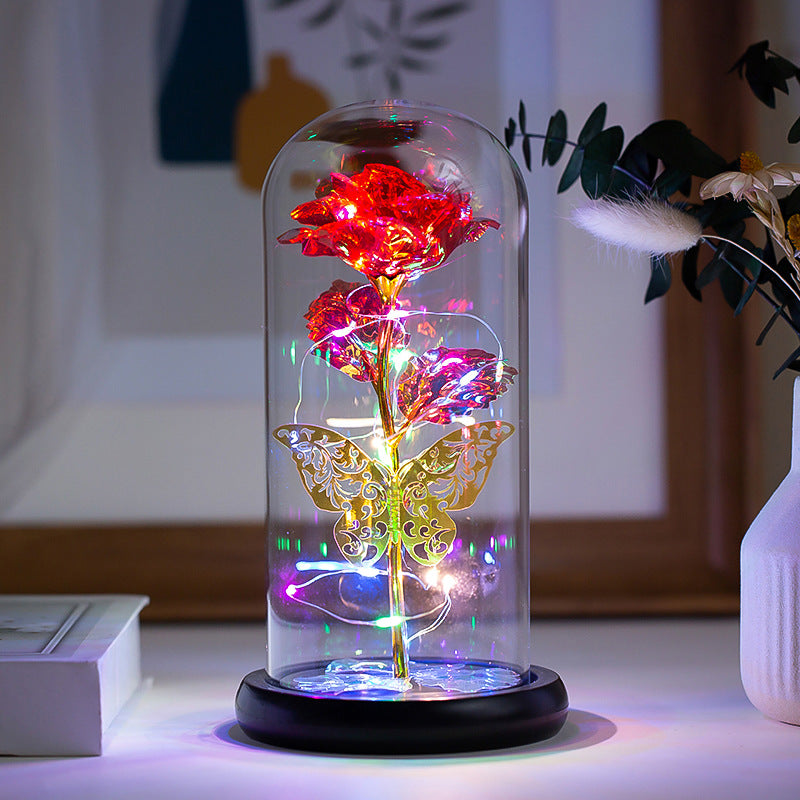 Golden Butterfly Glass Covered Rose