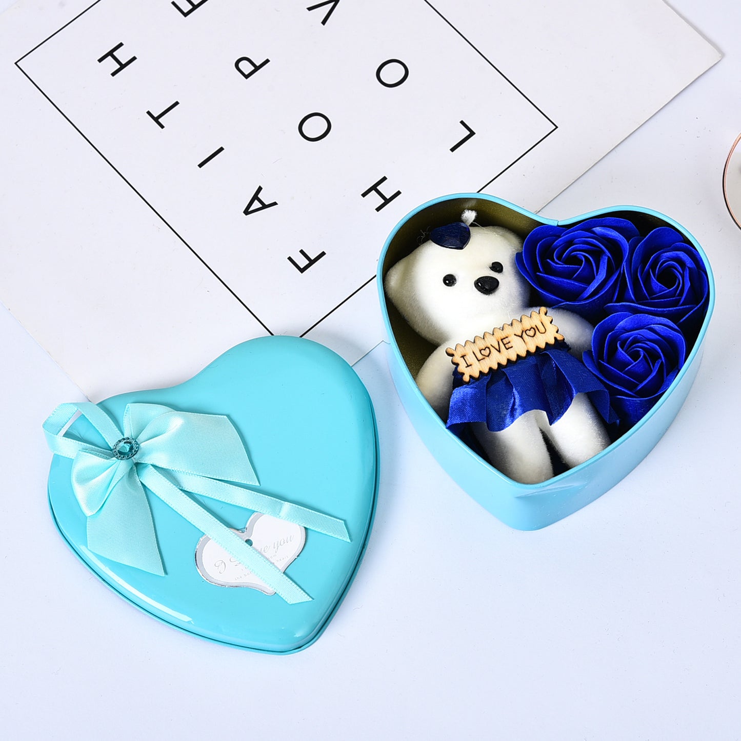 Valentine's Day Soap Flower Gift Box with Bears