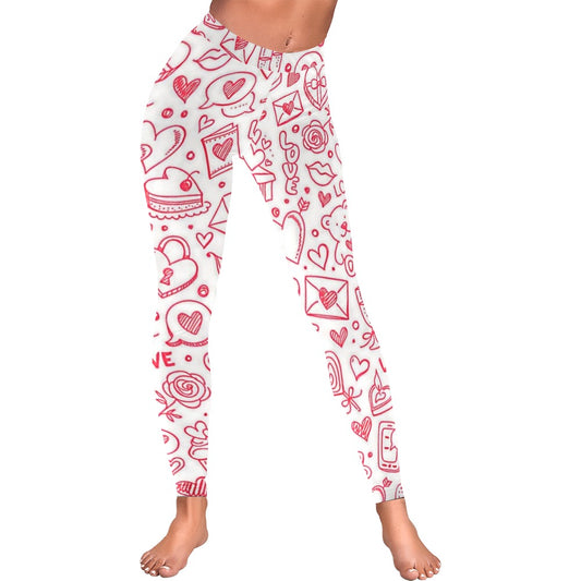 Valentine's Day Doodle Print Women's All-Over Low Rise Leggings